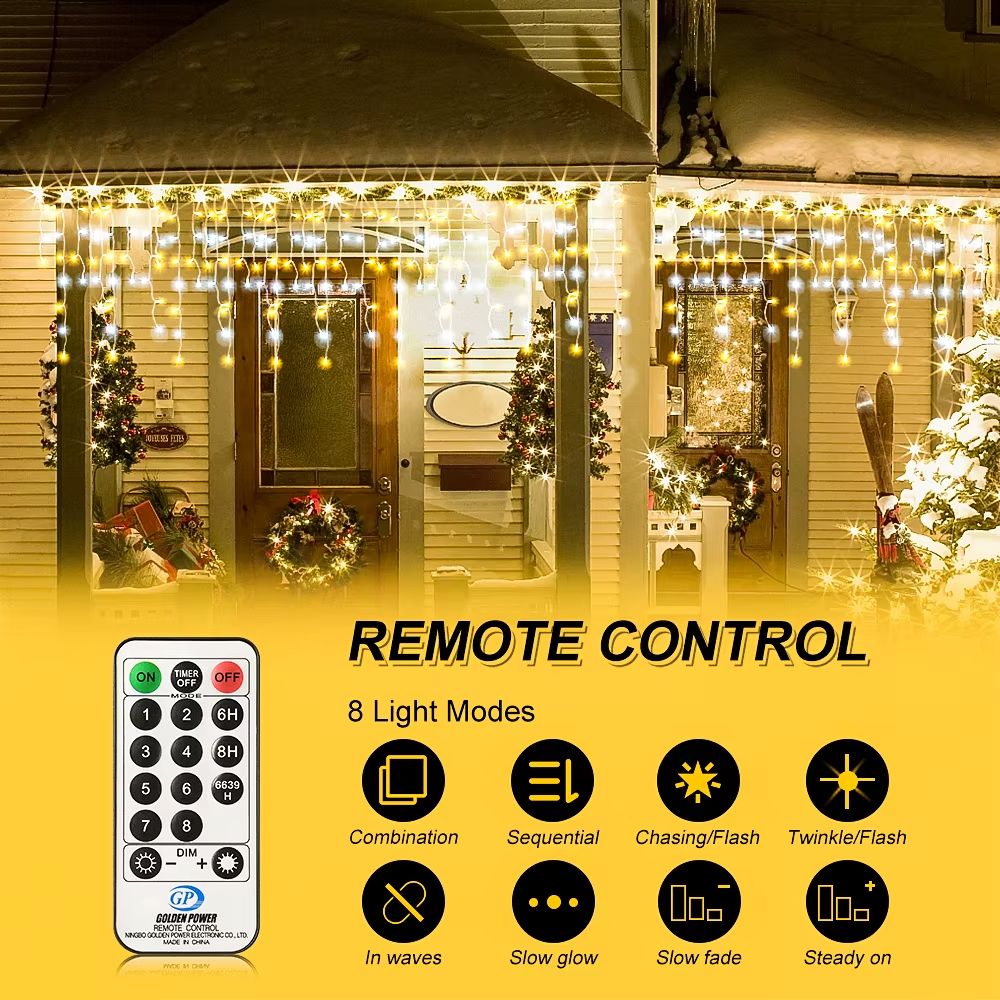 25M LED Icicle String Lights Warm/Cold White 8 Modes Remote Timer Christmas UK