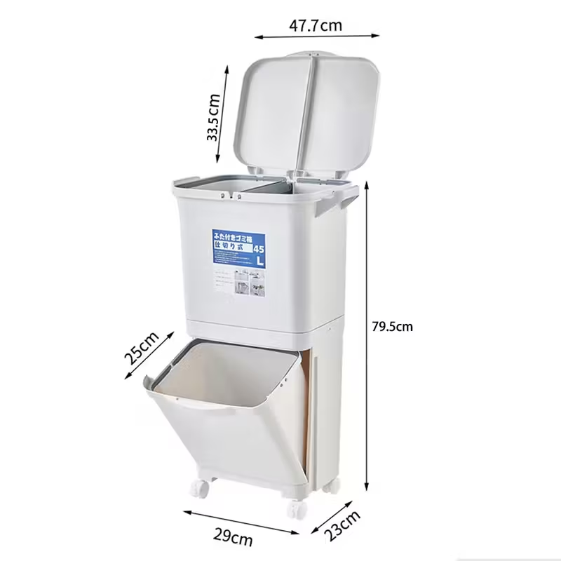 45L 2 Tier Mobile Recycling Bin | Kitchen Waste Bin Wheels, Dual Compartment UK