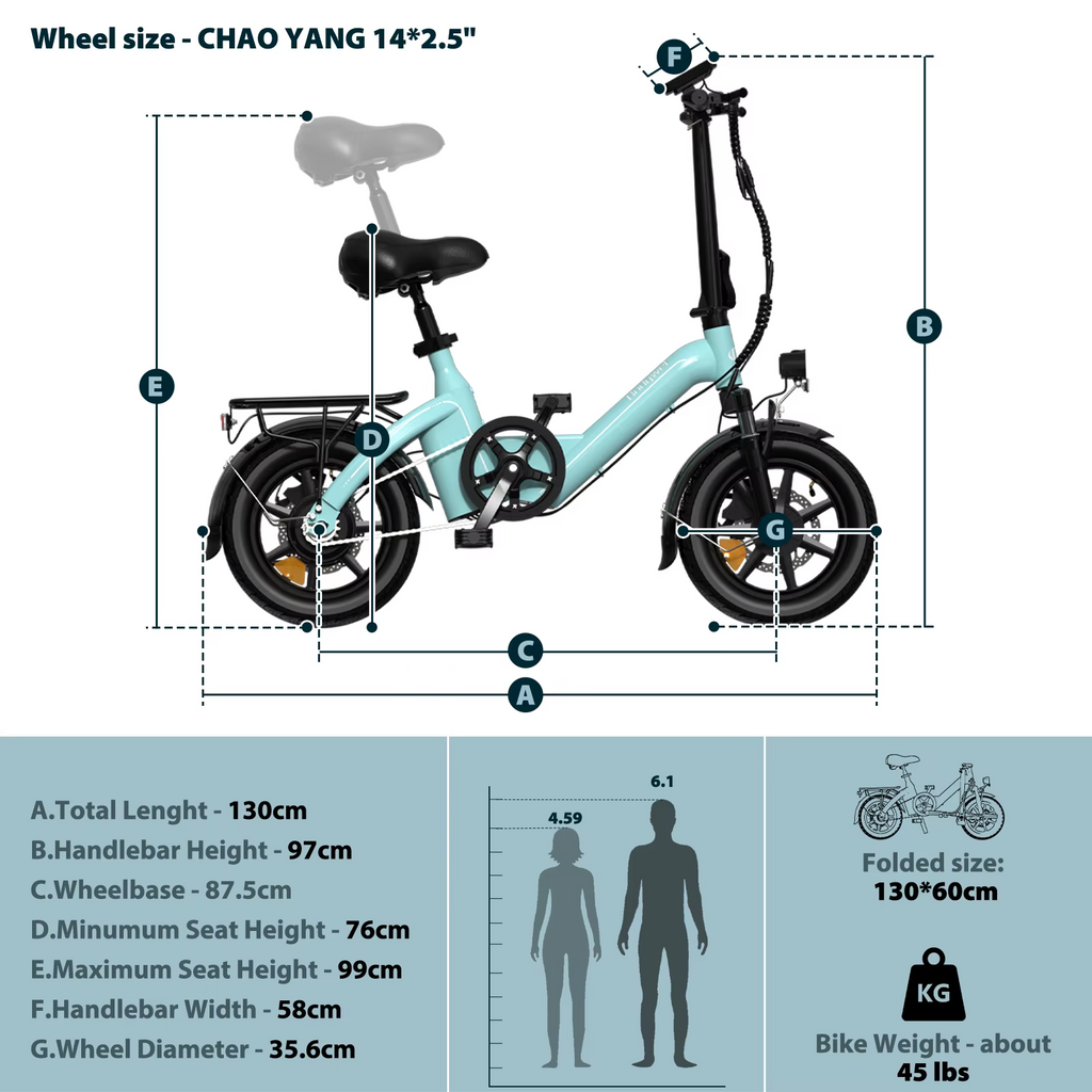 Bodywel T16PRO 14" Foldable Electric Bike 250W 36V City E-Bike Commuter 50KM UK
