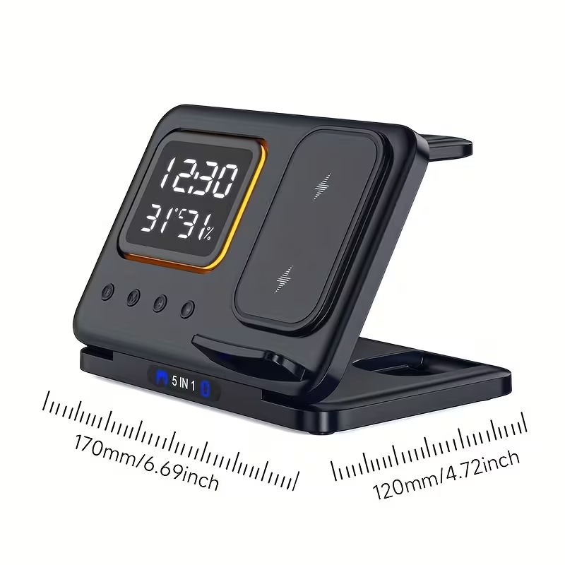 5-in-1 Wireless Charging Station 15W Fast Charger Watch AirPods Night Light UK