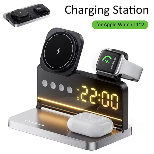 5-in-1 Wireless Charging Station 15W Fast Charger Watch AirPods Night Light UK