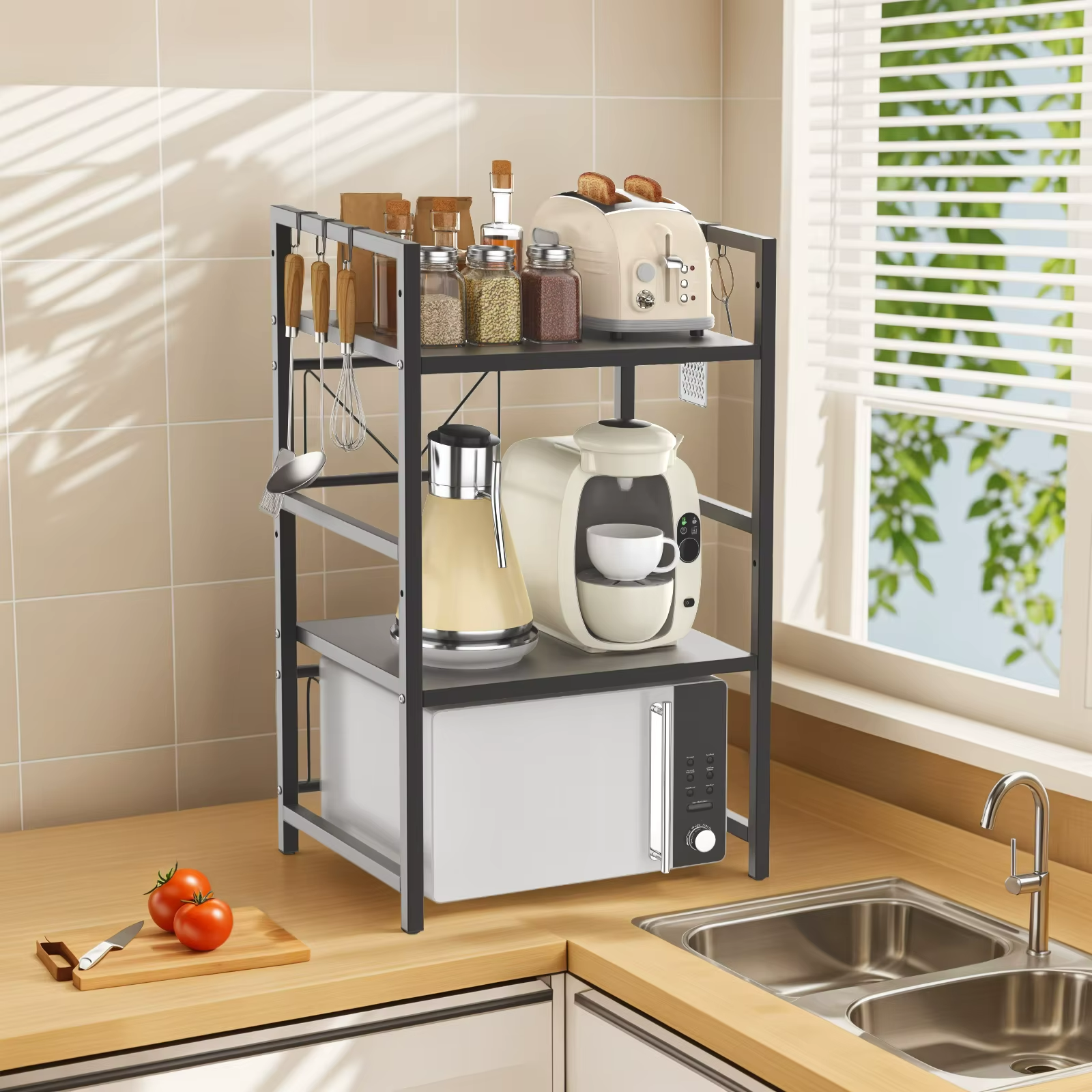 Microwave Oven Rack Stand Shelf Adjustable 40–60cm Kitchen Storage Organiser UK