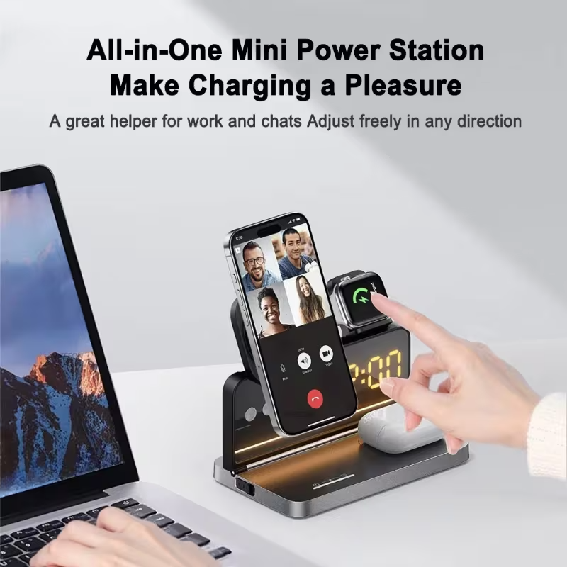 5-in-1 Wireless Charging Station 15W Fast Charger Watch AirPods Night Light UK