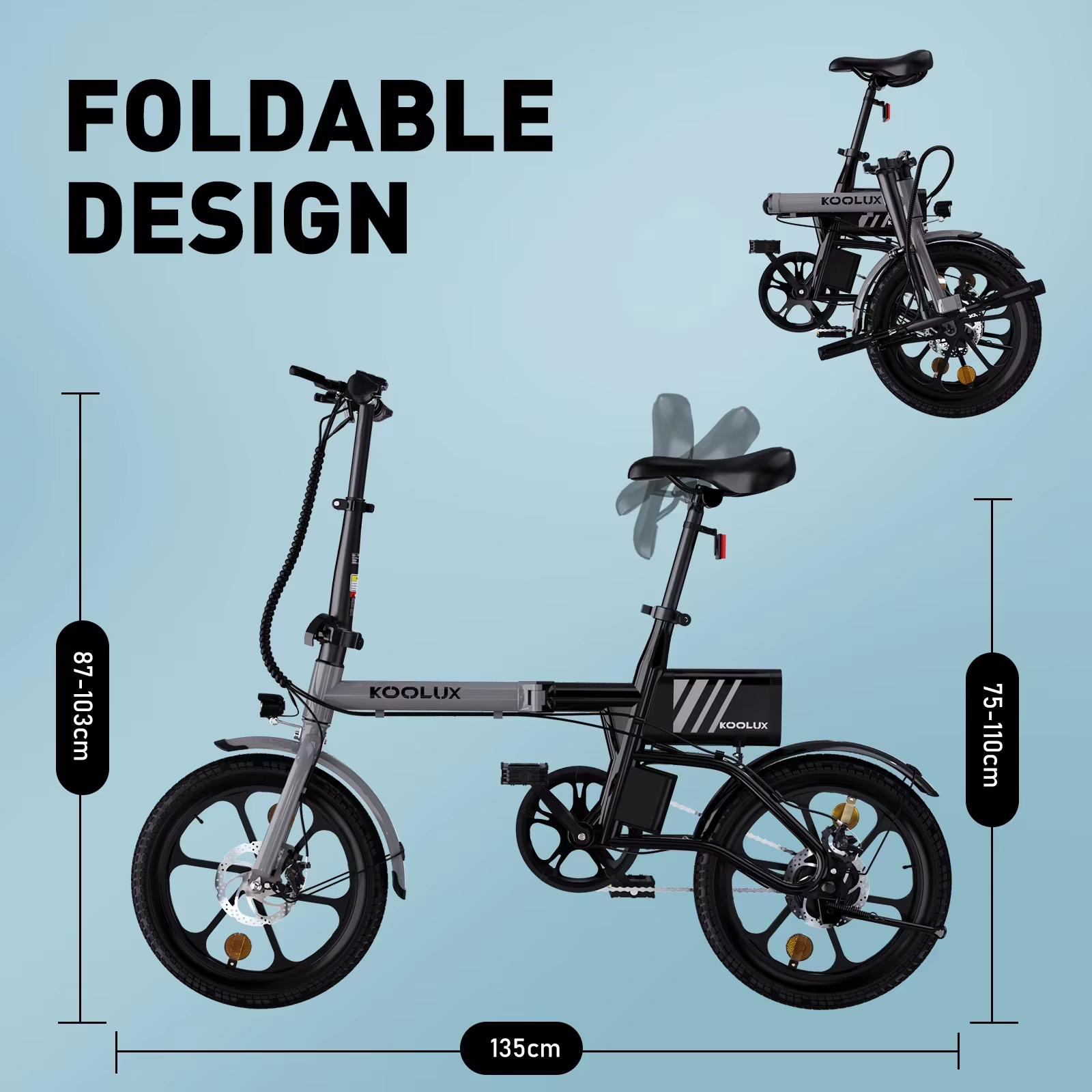 KOOLUX X1 Folding Electric Bike 250W 36V 16" E-Bike Commuter 30Km Range UK Legal