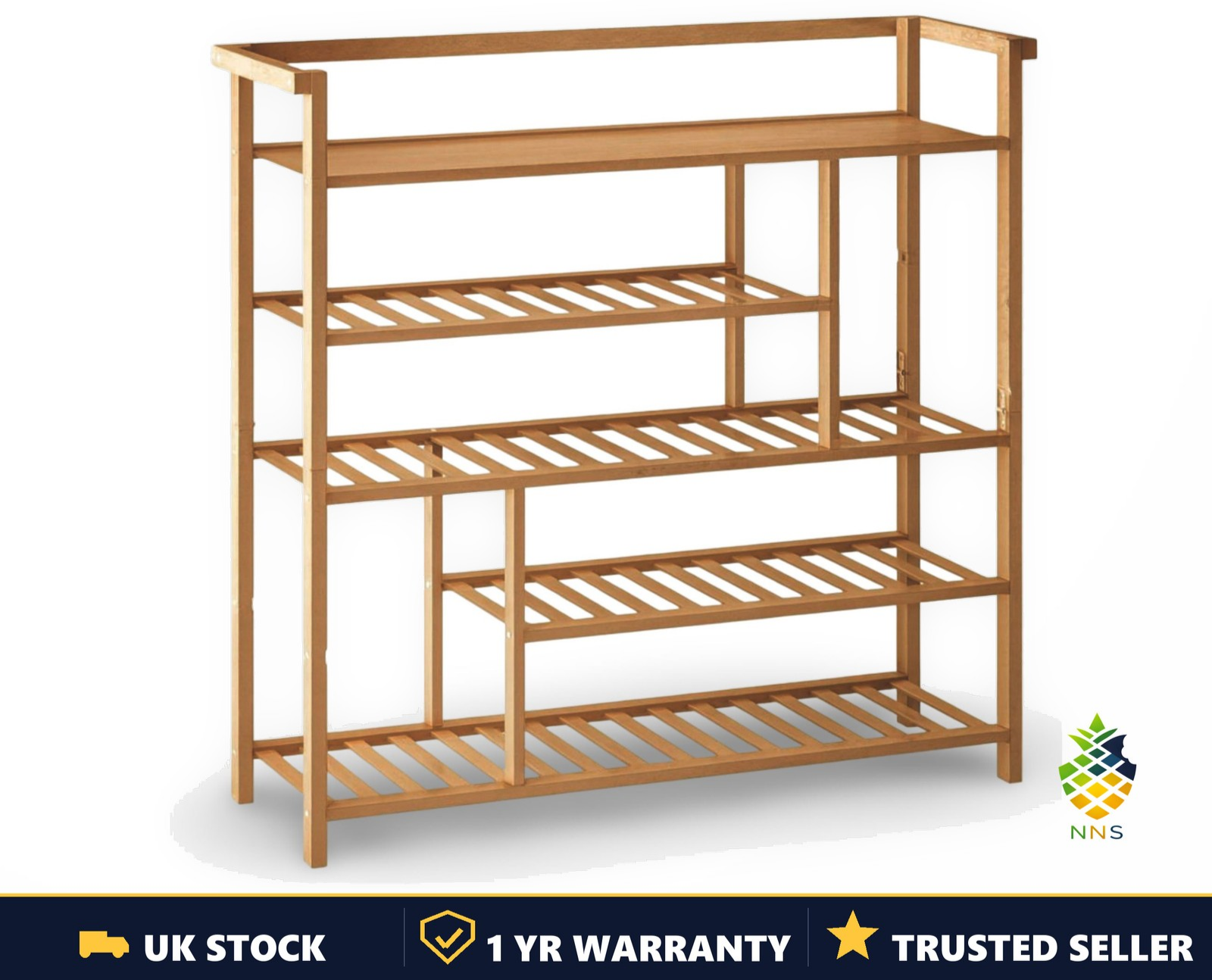 5-Tier Bamboo Shoe Rack Storage Organiser Space-Saving Hallway Bedroom UK