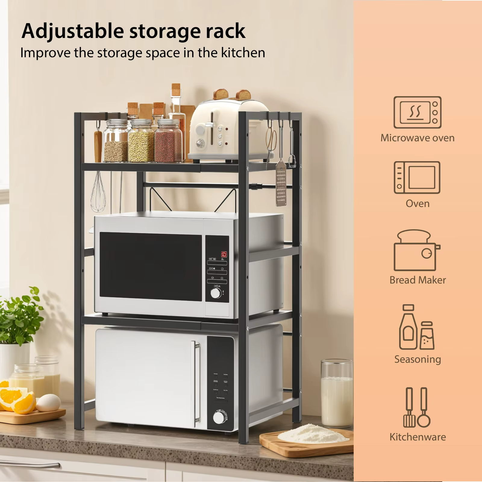 Microwave Oven Rack Stand Shelf Adjustable 40–60cm Kitchen Storage Organiser UK