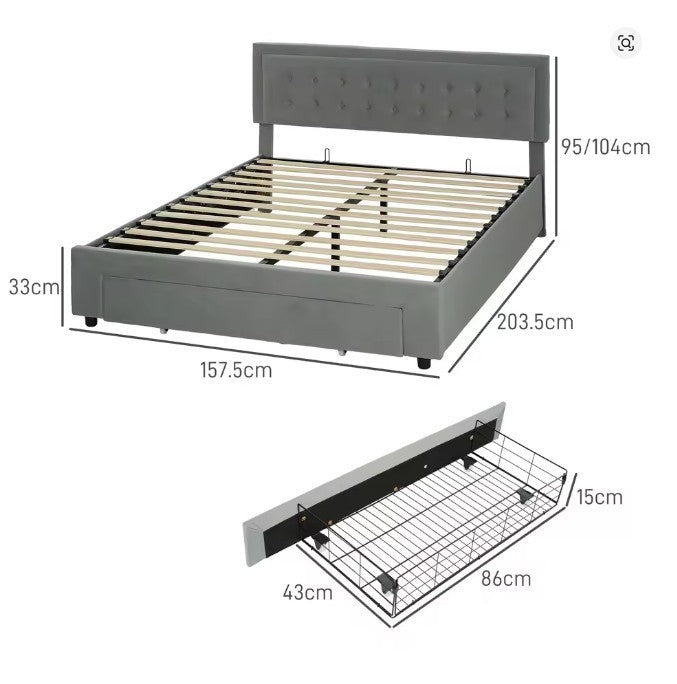 HOMCOM King Size Bed Frame Headboard Storage Grey Modern UK