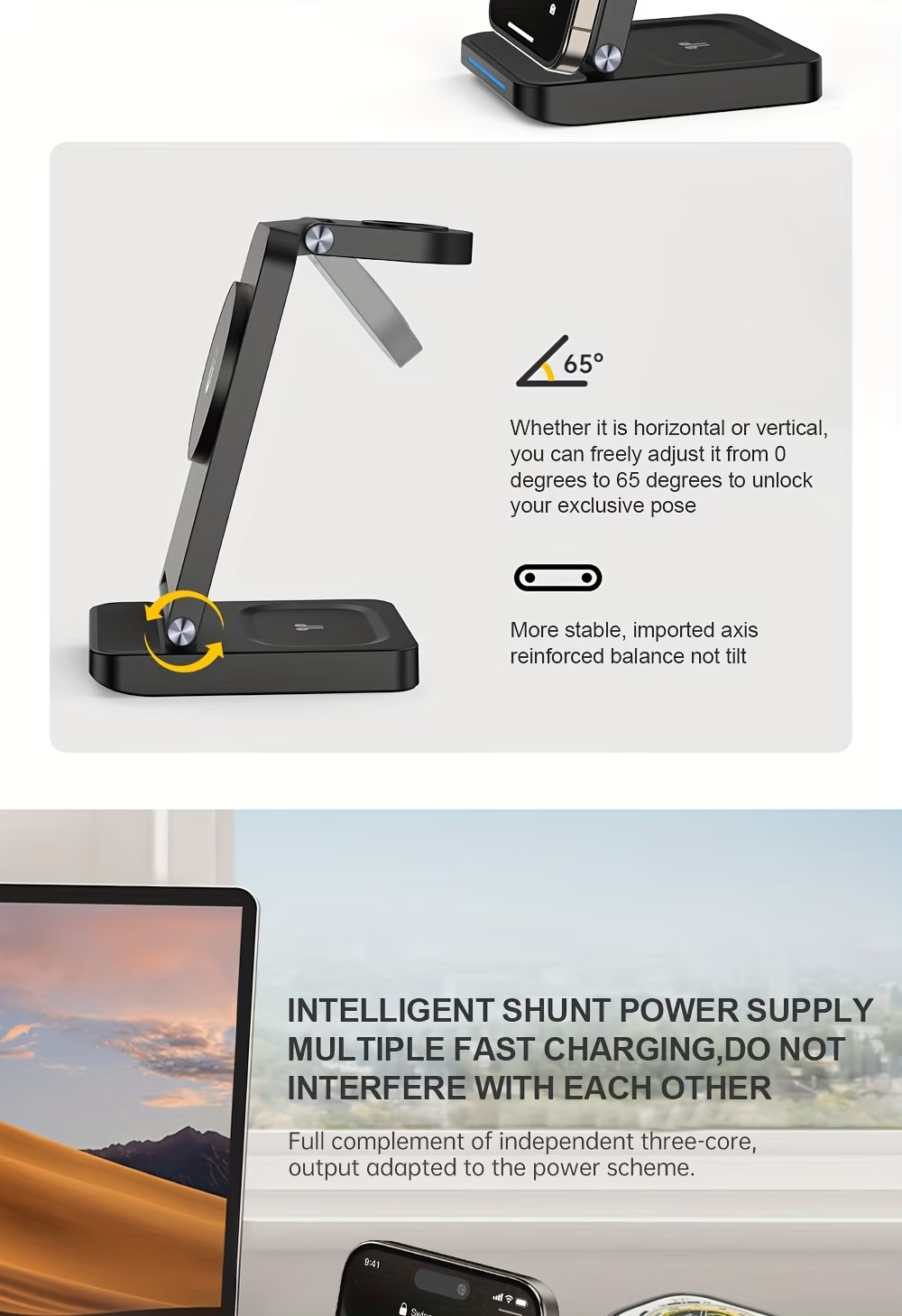 3-in-1 Wireless Charging Station 15W Fast Charger UK