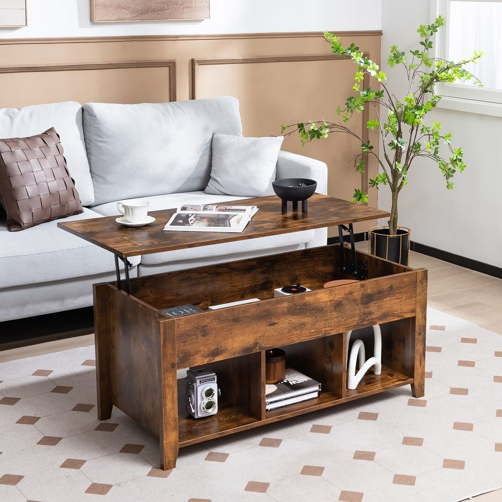 Lift Top Coffee Table with Storage Rustic Brown Modern UK