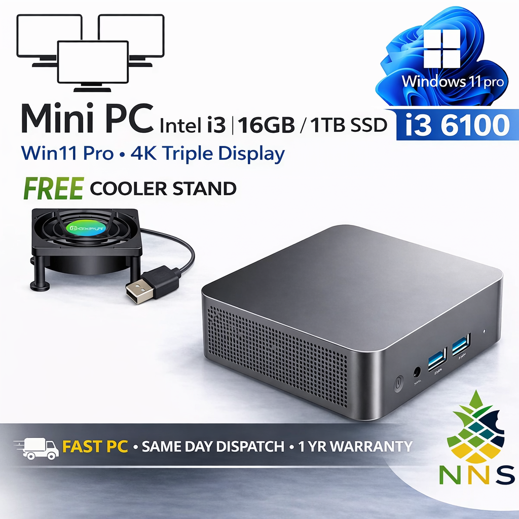 Fast Work Mini PC Intel i3 16GB RAM 1TB SSD Win11 Pro Triple 4K WiFi6 BT5 HDMI
