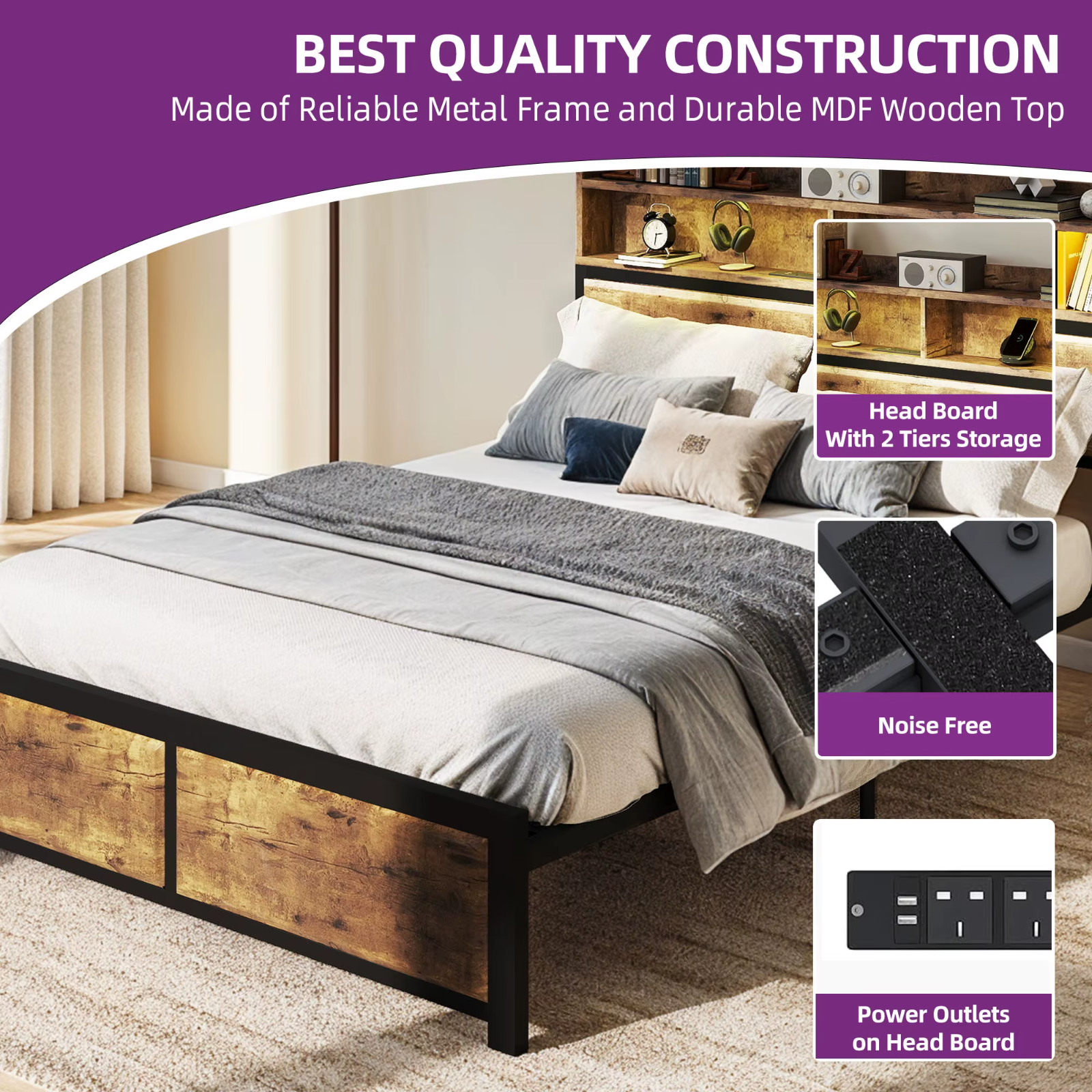 YITAHOME Super King Bed Frame LED Modern UK