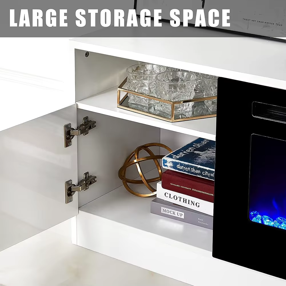 Breeins Modern Electric Fireplace TV Stand LED Flames Remote Storage Console UK