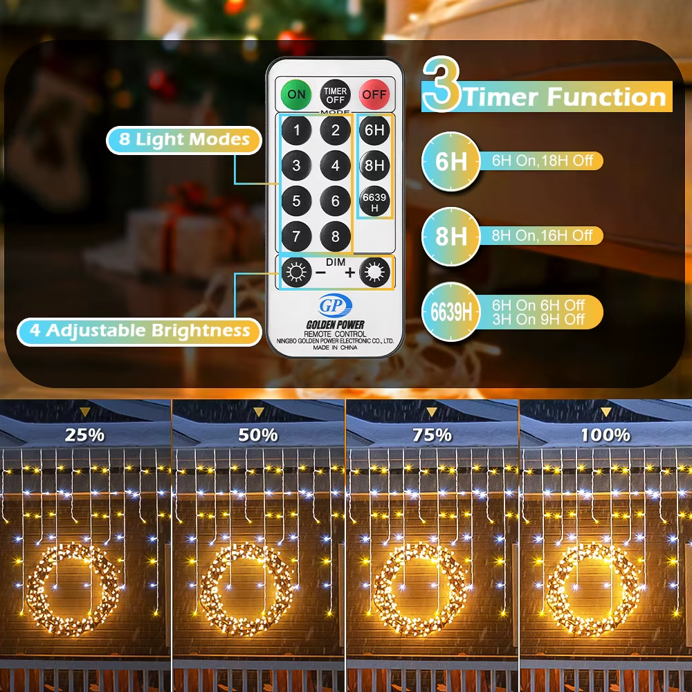 25M LED Icicle String Lights Warm/Cold White 8 Modes Remote Timer Christmas UK
