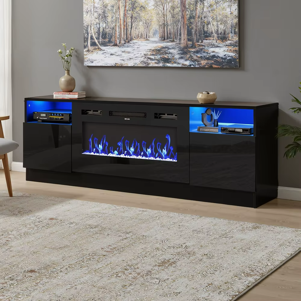 Breeins Modern Electric Fireplace TV Stand LED Flames Remote Storage Console UK