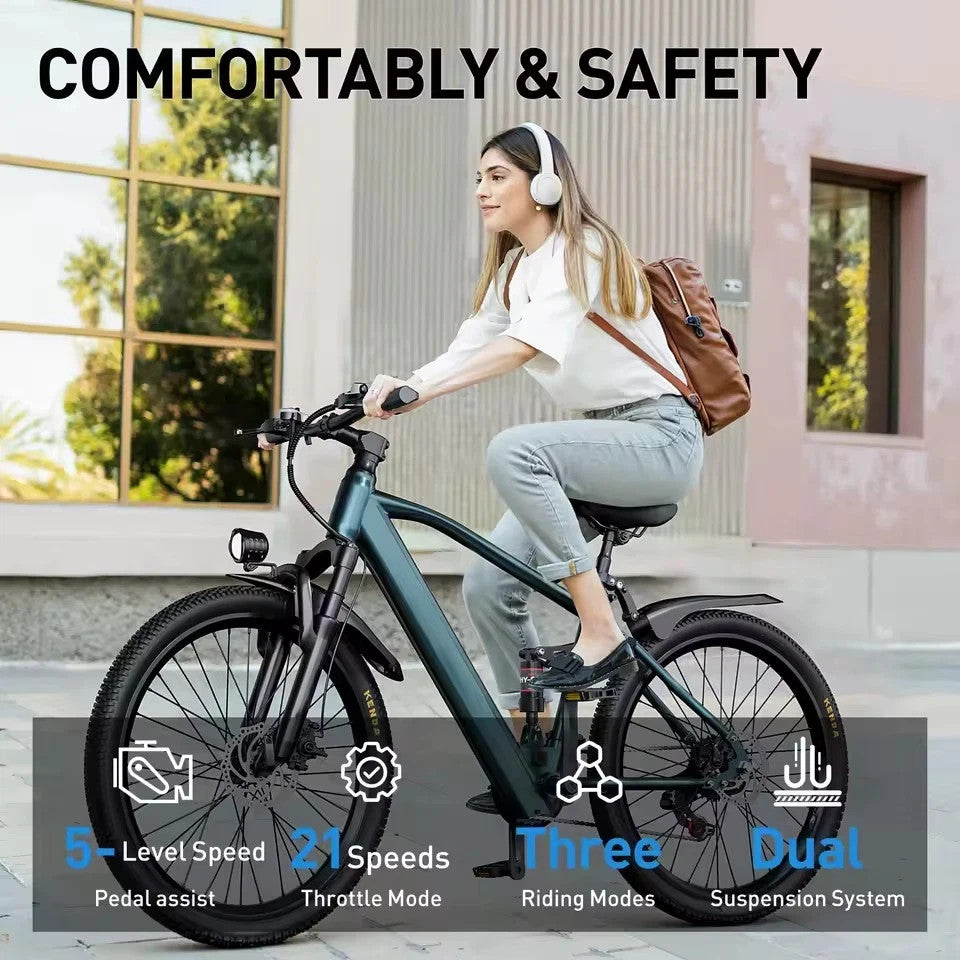 Aairsk GT900 Electric Bike 26" 250W 36V13Ah MTB E-Bike Full Suspension City UK