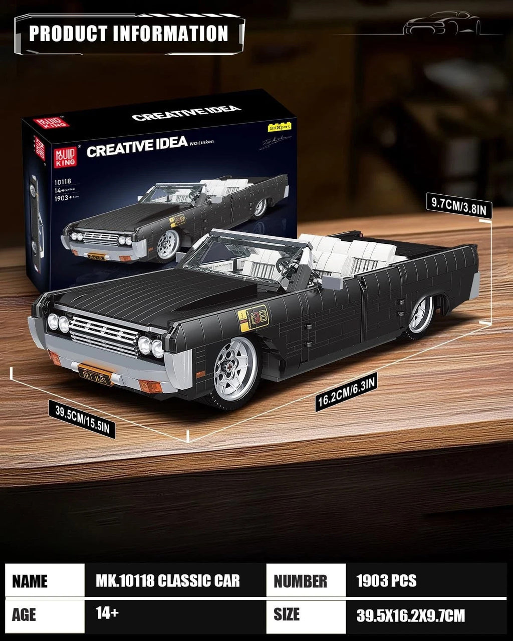 Mould King 10118 Continental Vintage Car Building Blocks Brick Set UK