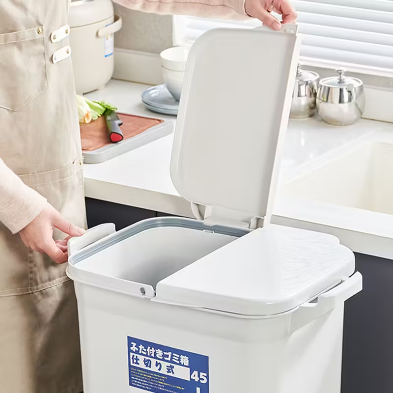 45L 2 Tier Mobile Recycling Bin | Kitchen Waste Bin Wheels, Dual Compartment UK