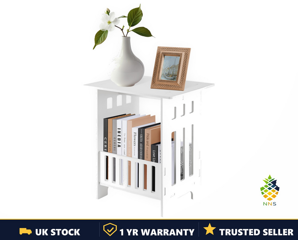 Small Side End Table Lamp Stand Nightstand with Storage Shelf White UK