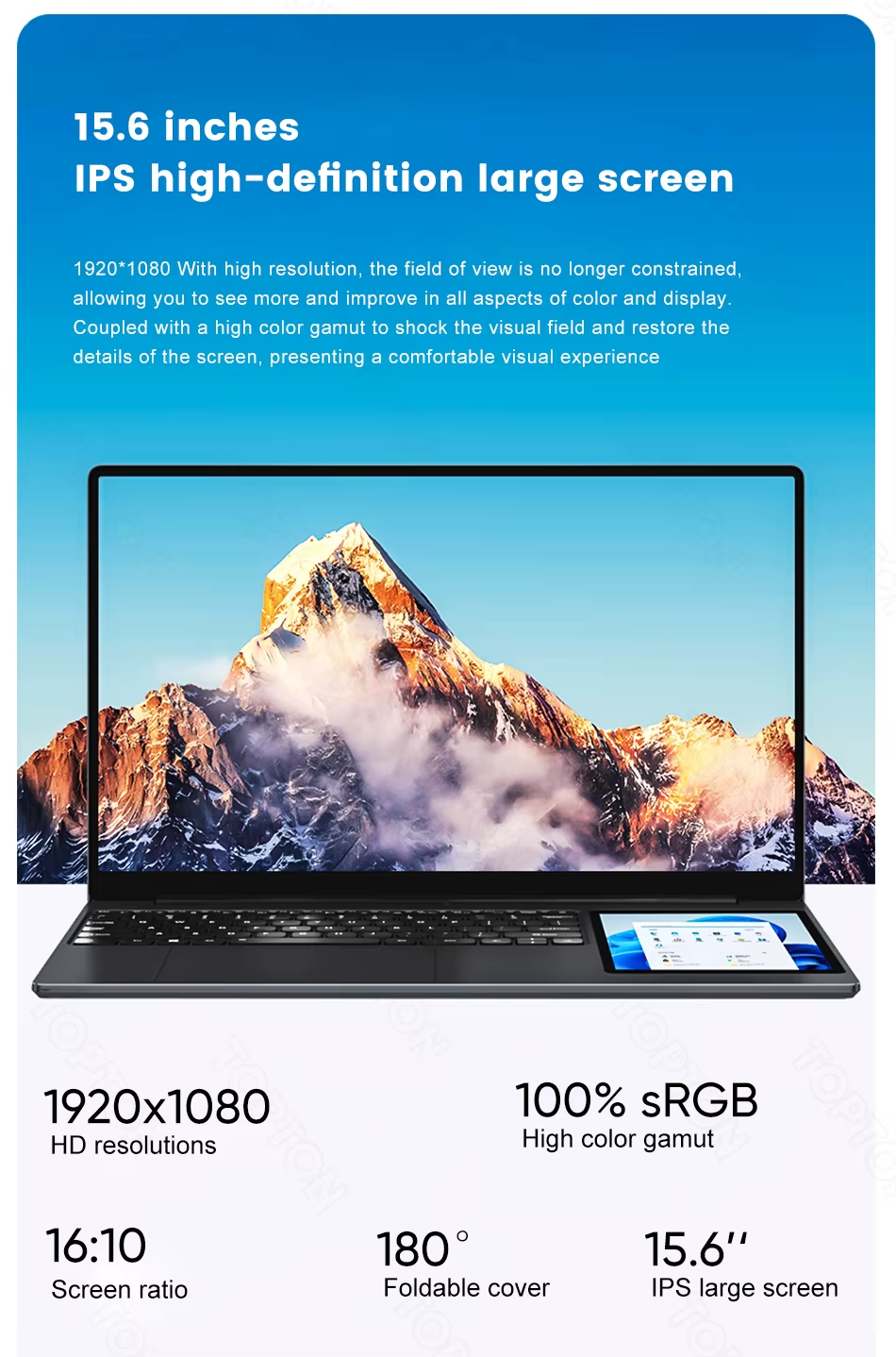 Office Laptop Win11 15.6 " + 7" Touch Dual Screen Display Intel N100 Finger ID