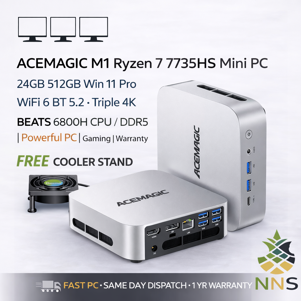 ACEMAGIC M1 Ryzen 7 7735HS Mini PC 24GB 512GB Win 11 Pro WiFi 6 BT 5.2 Triple 4k