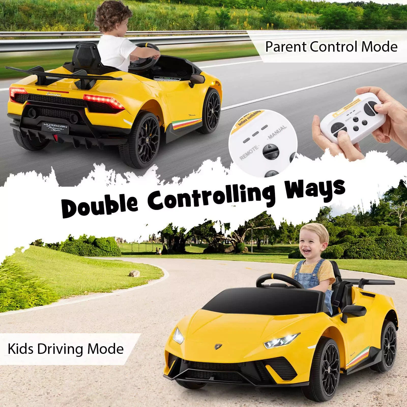 DORTALA Kids 12V Ride-On Car Remote Control Yellow UK