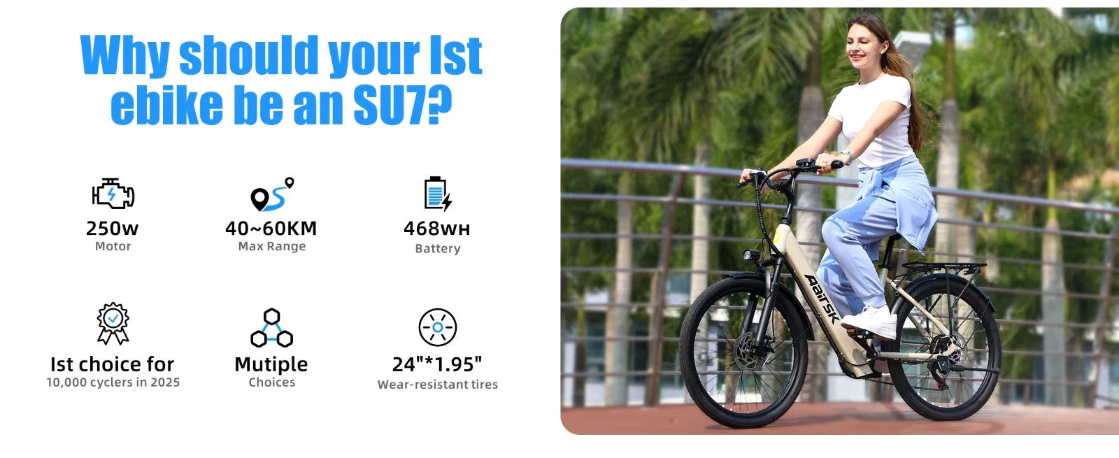 24" Electric Mountain Bike 250W 36V 13Ah E-Bike 7 Speed 25km/h Adult Commuter UK