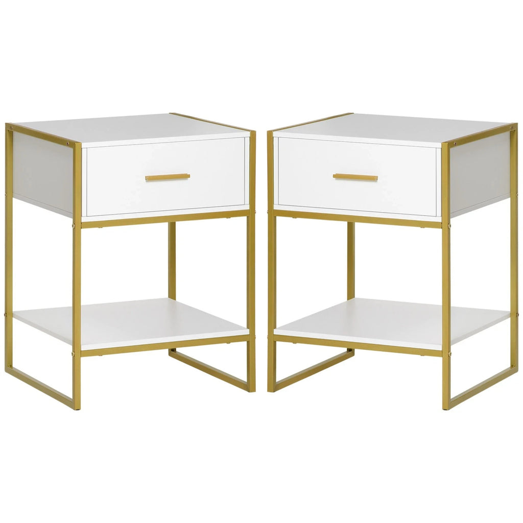 HOMCOM Bedside Tables Set of 2 Nightstand Gold Modern UK