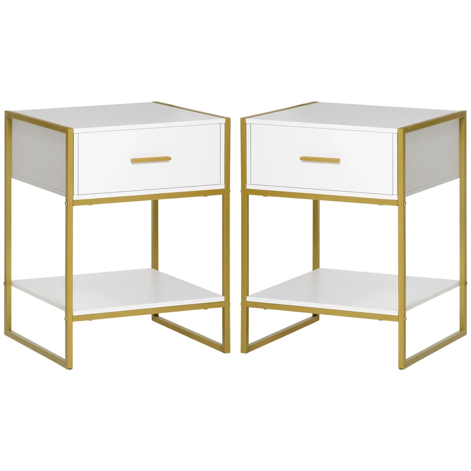 HOMCOM Bedside Tables Set of 2 Nightstand Gold Modern UK