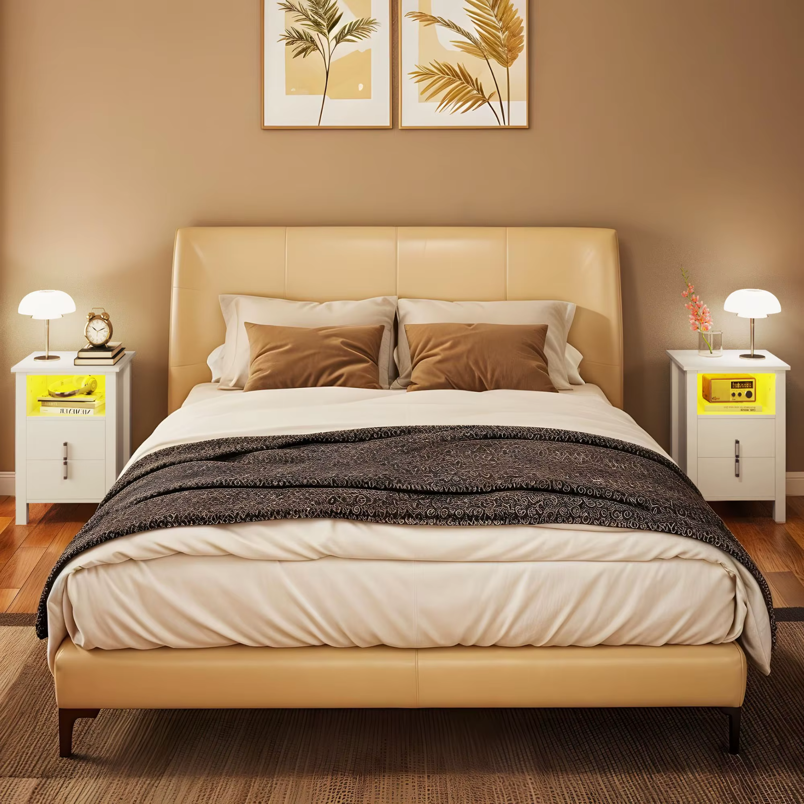 YITAHOME Bedside Tables Set of 2 Nightstand White LED Modern UK