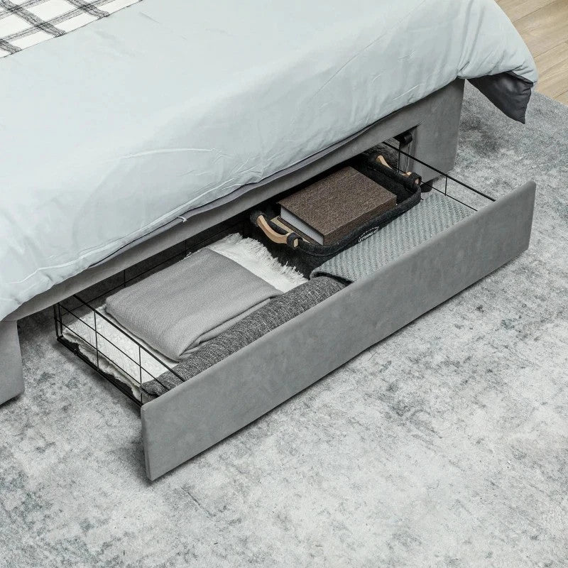 HOMCOM King Size Bed Frame Headboard Storage Grey Modern UK