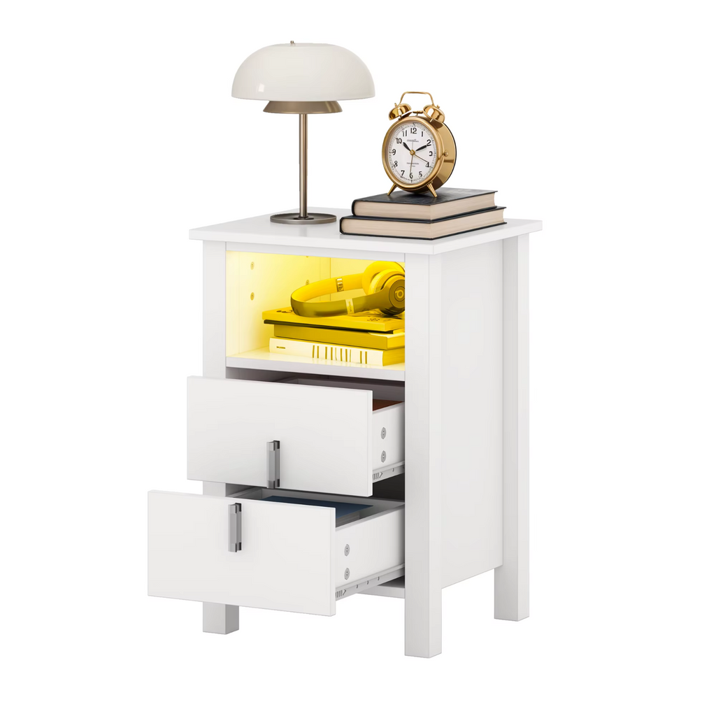 YITAHOME Bedside Tables Set of 2 Nightstand White LED Modern UK