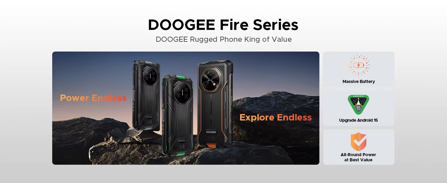 DOOGEE Fire 7 Rugged Durable Smartphone 5G Android 15 13000mAh 64MP NFC UK
