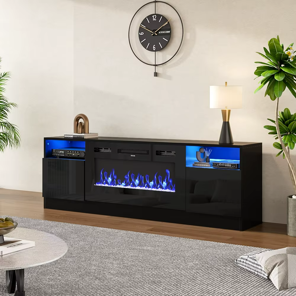 Breeins Modern Electric Fireplace TV Stand LED Flames Remote Storage Console UK