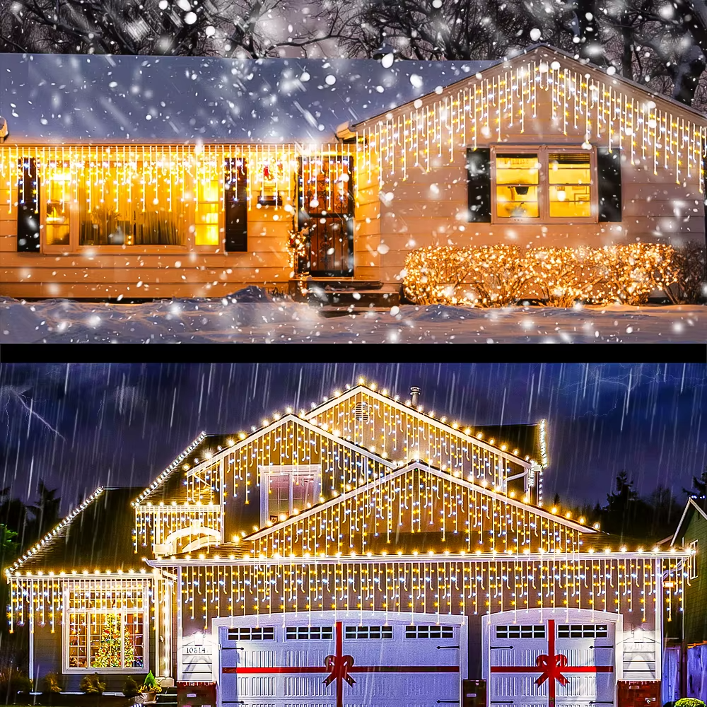 25M LED Icicle String Lights Warm/Cold White 8 Modes Remote Timer Christmas UK
