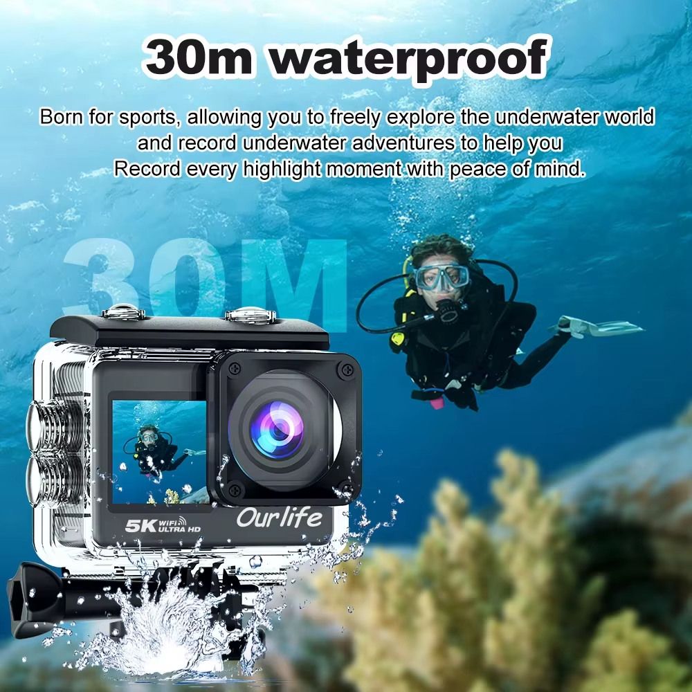OURLIFE MTR60 PRO 5K Action Camera WiFi Touch Screen Waterproof UK