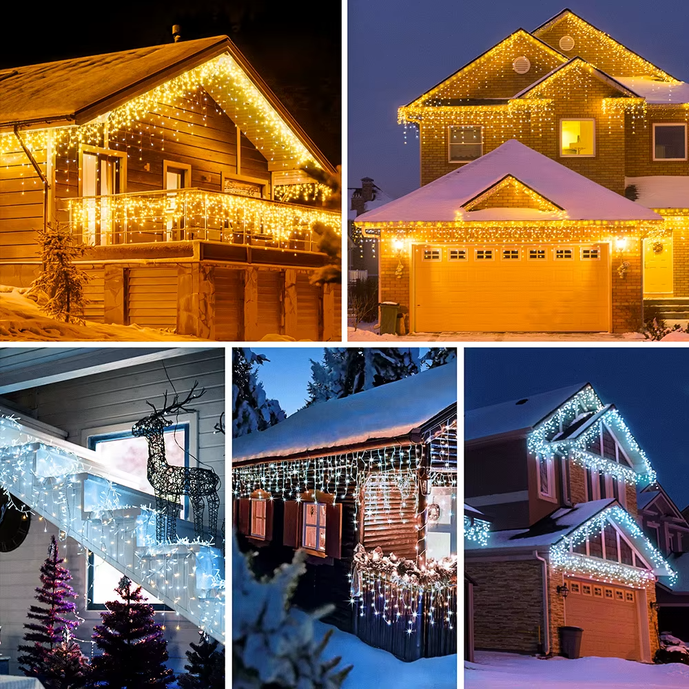 25M LED Icicle String Lights Warm/Cold White 8 Modes Remote Timer Christmas UK
