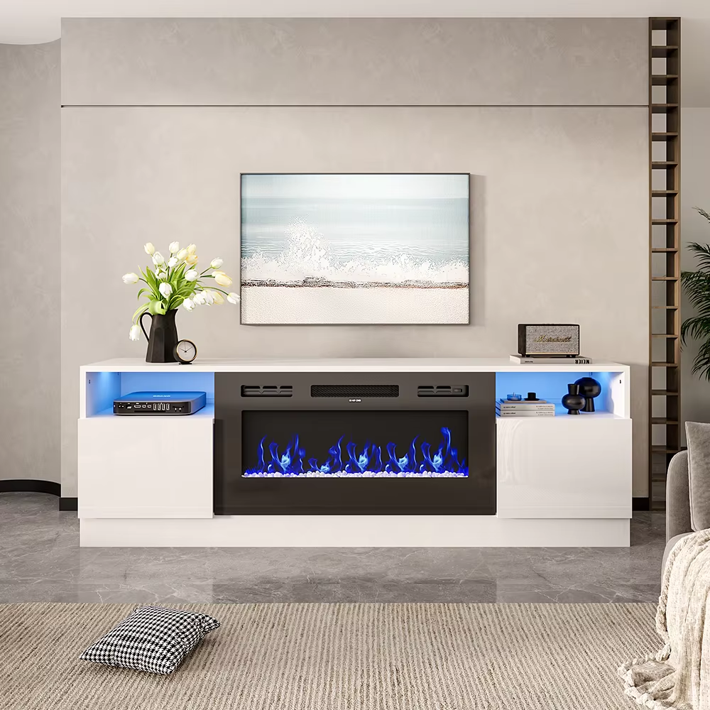 Breeins Modern Electric Fireplace TV Stand LED Flames Remote Storage Console UK