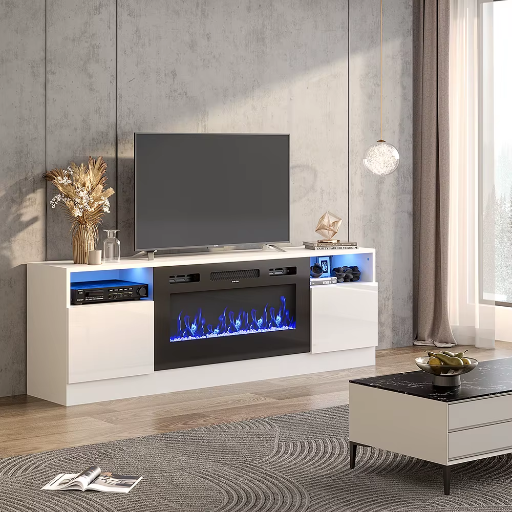 Breeins Modern Electric Fireplace TV Stand LED Flames Remote Storage Console UK