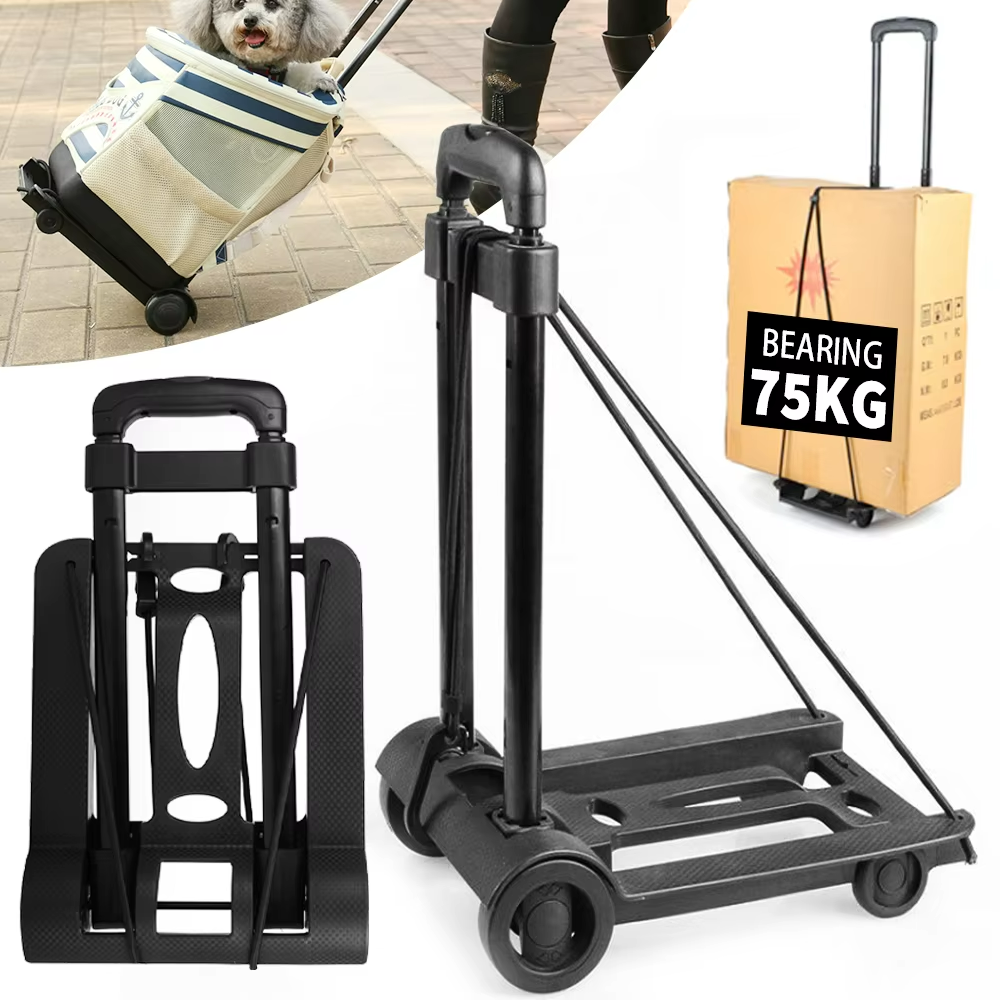 75kg Heavy Duty Folding Luggage Trolley Cart 75kg Portable Shopping Travel Use