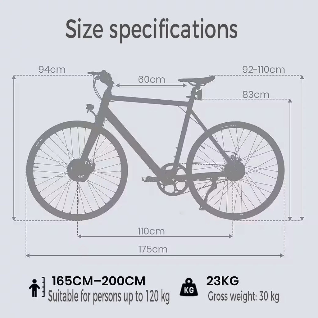 28" Electric City Bike 250W 36V Belt Drive Urban E-Bike 60km Range Lightweight