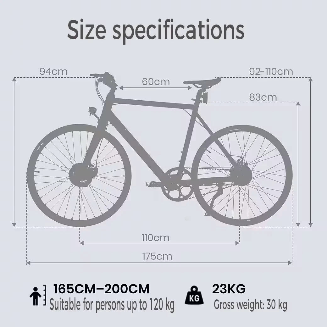 28" Electric City Bike 250W 36V Belt Drive Urban E-Bike 60km Range Lightweight