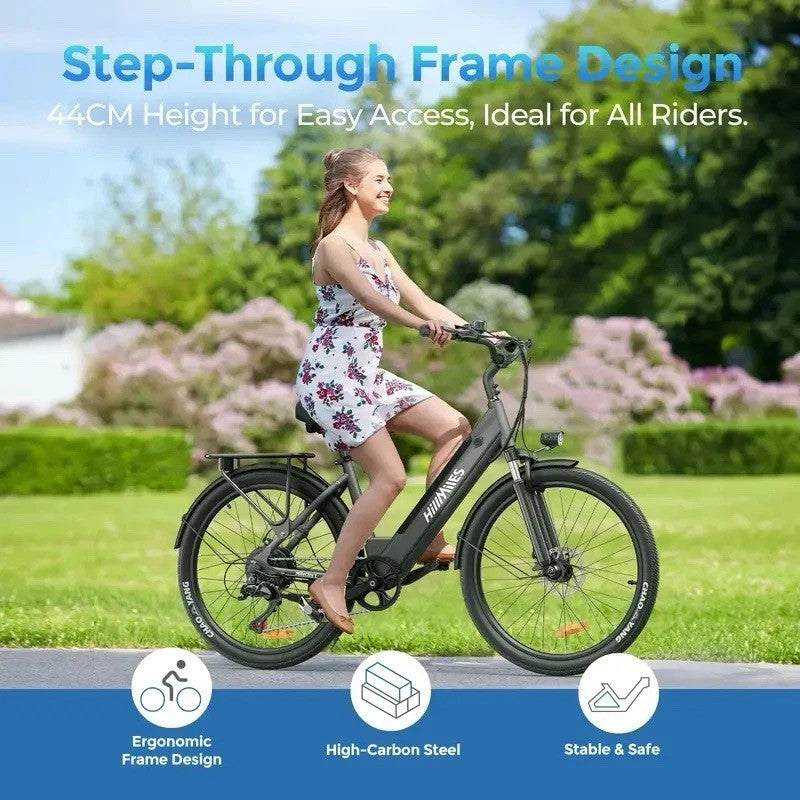 Hillmiles MileCity Electric Bike 250W 36V 13Ah 26" Fat Tyre E-Bike Long 100km