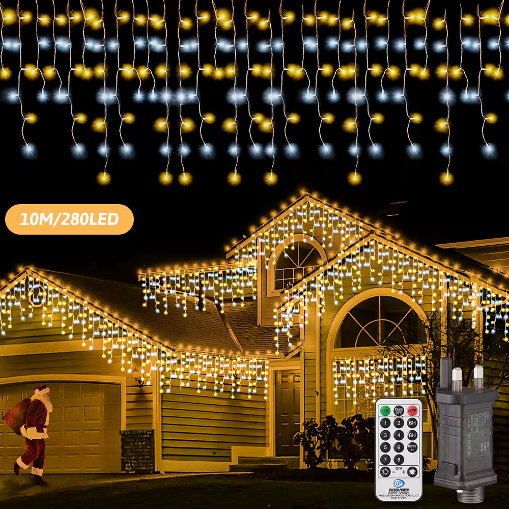 25M LED Icicle String Lights Warm/Cold White 8 Modes Remote Timer Christmas UK