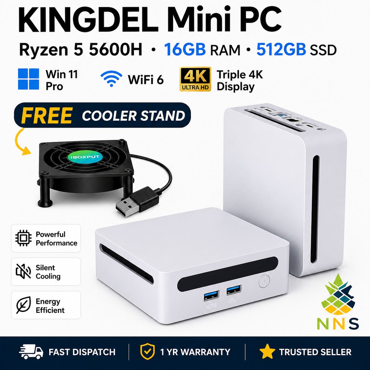 Kingdel Mini PC Ryzen 5 5600H 16GB RAM 512GB SSD WiFi 6 Triple 4K Win11