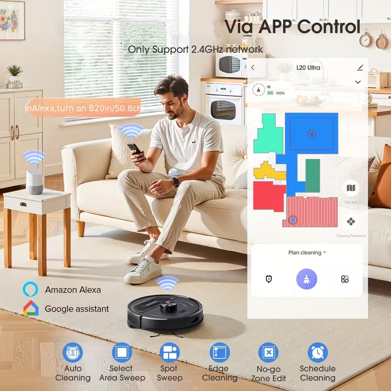 Lubluelu L20 Max Robot Vacuum & Mop 6000Pa Self-Empty 3in1 Smart Mapping WiFi UK