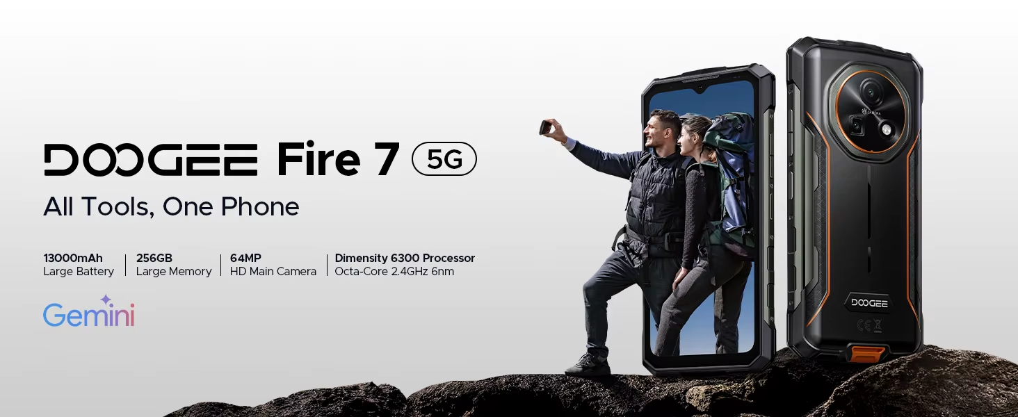 DOOGEE Fire 7 Rugged Durable Smartphone 5G Android 15 13000mAh 64MP NFC UK