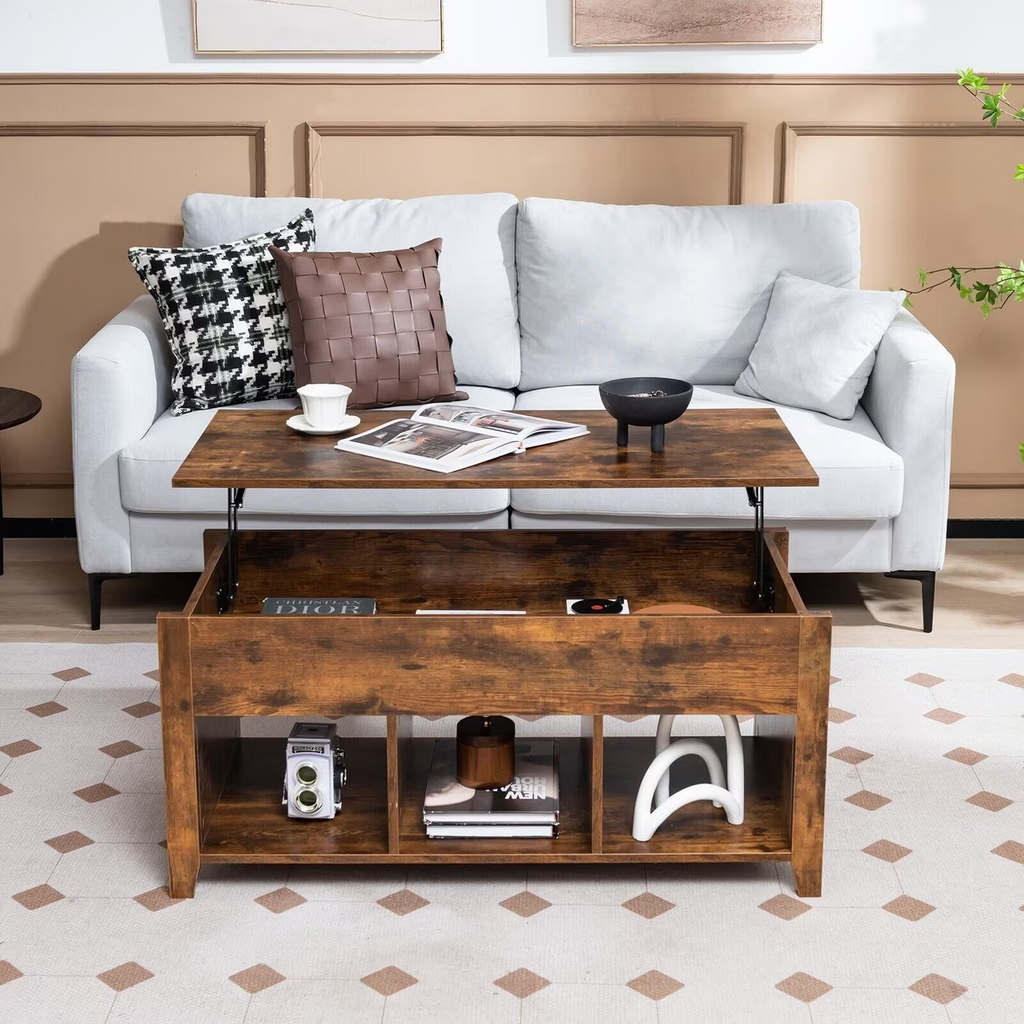 Lift Top Coffee Table with Storage Rustic Brown Modern UK