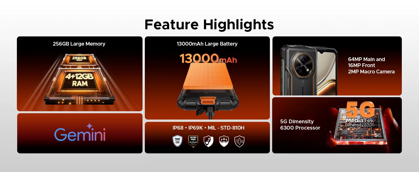 DOOGEE Fire 7 Rugged Durable Smartphone 5G Android 15 13000mAh 64MP NFC UK