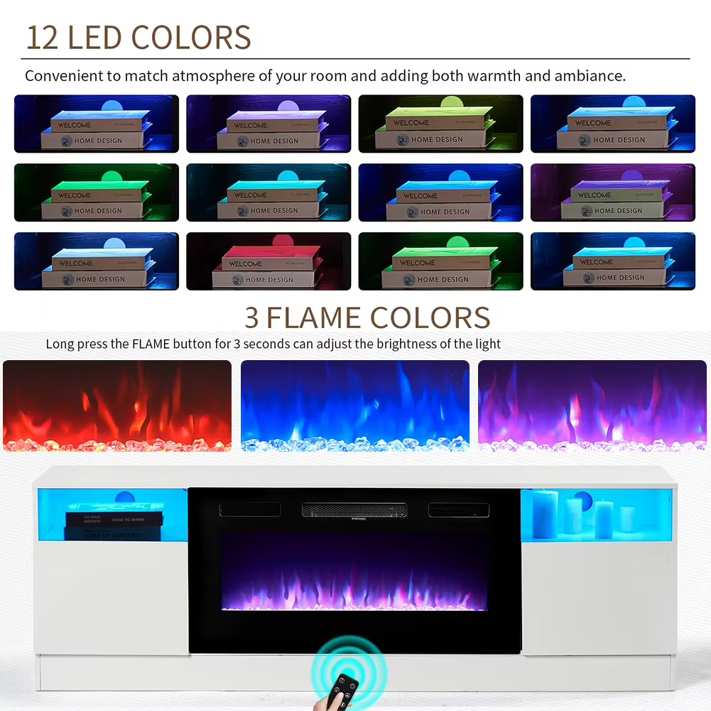 Breeins Modern Electric Fireplace TV Stand LED Flames Remote Storage Console UK