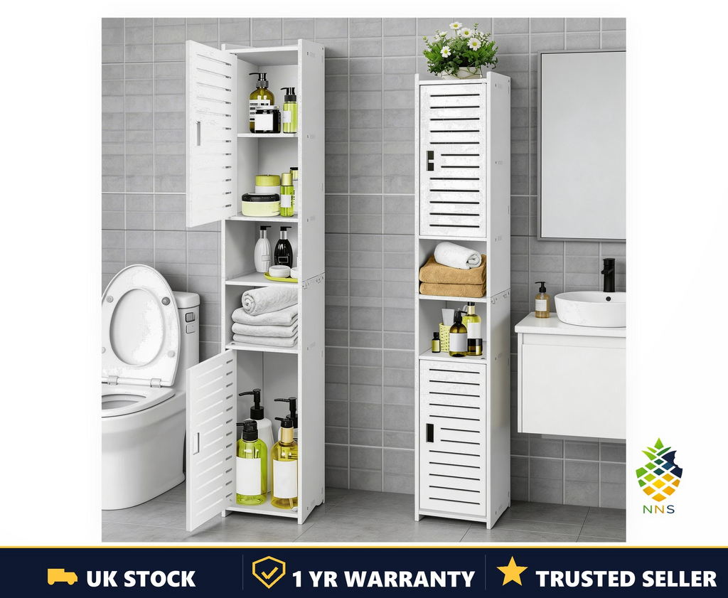 Tall Bathroom Storage Cabinet 5-Tier Floor Standing Adjustable Shelves White UK